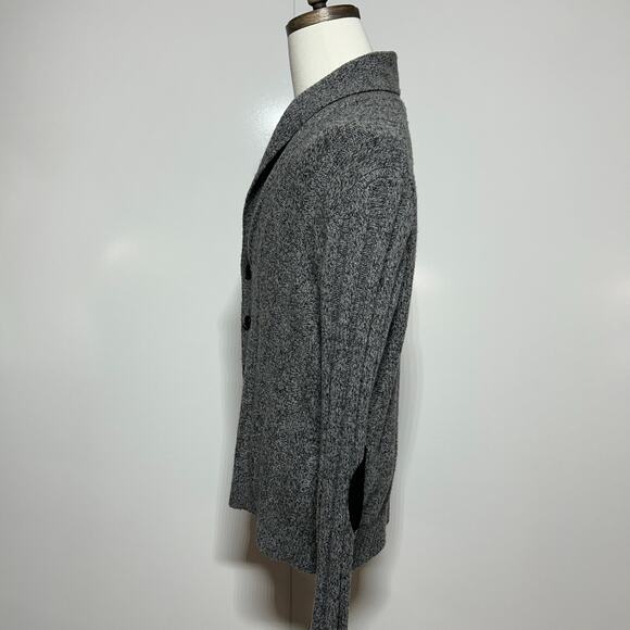 Jos. A. Bank Wool Cardigan Mens Large Gray Shawl Collar Elbow Patches Leather Bu - Picture 3 of 10
